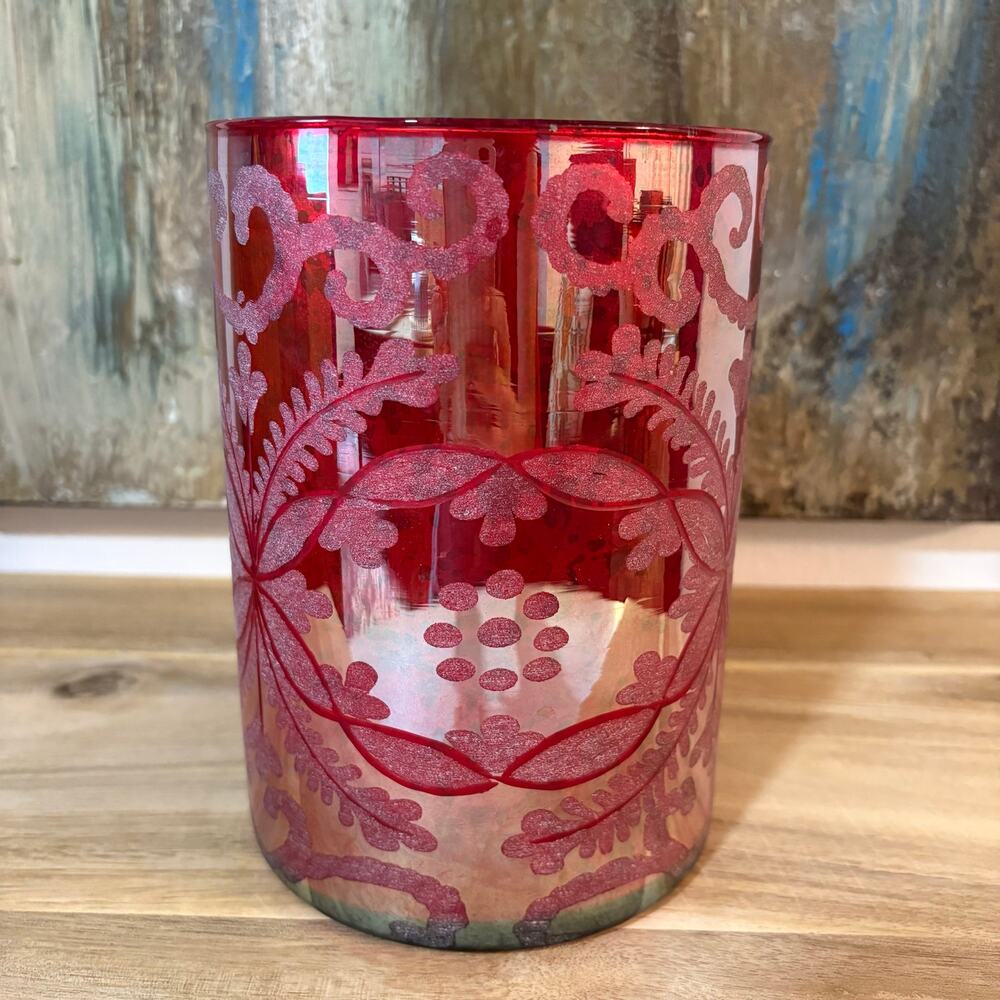 Christmas Red Mercury Glass Votive Candle Holder Speckled Decor